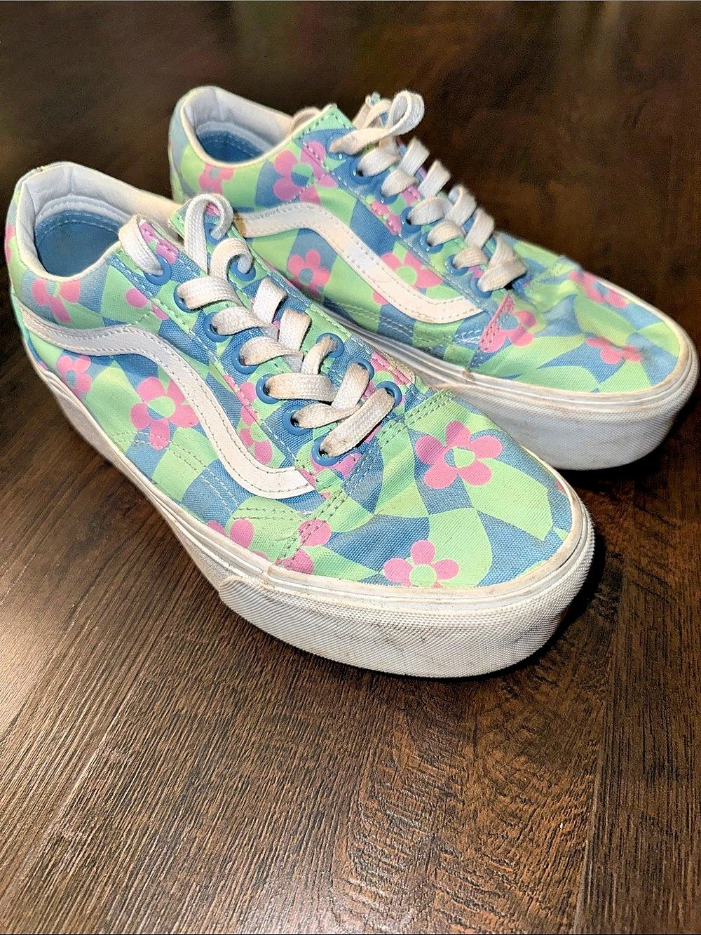 Vans Floral Platform Sneakers Green & Pink